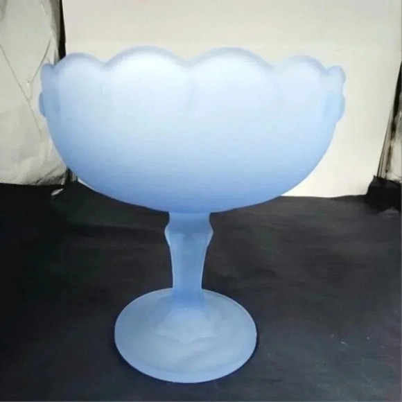 Vintage Indiana Glass Light Blue Satin Frosted Blue Teardrop Pedestal Compote - Picture 1 of 9